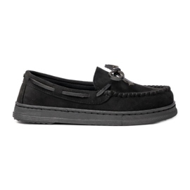 Kvinnors svarta mocka mockasiner med en båge