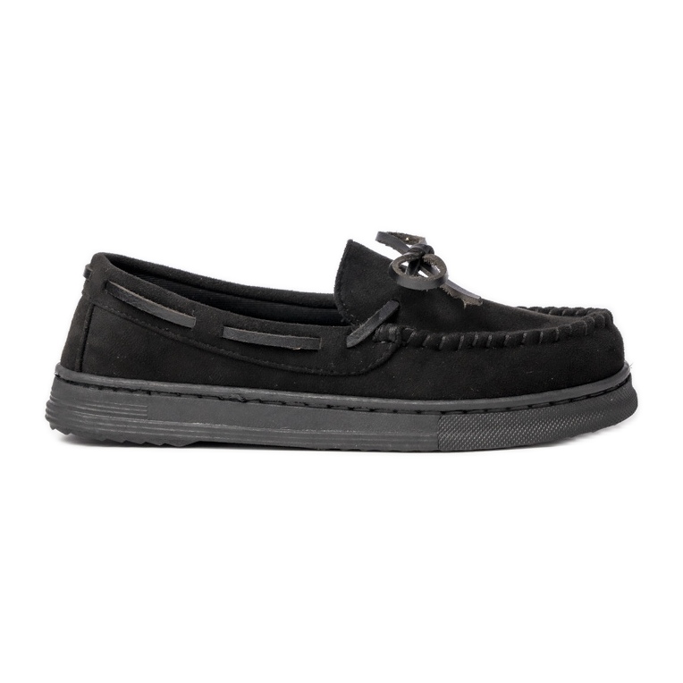 Kvinnors svarta mocka mockasiner med en båge