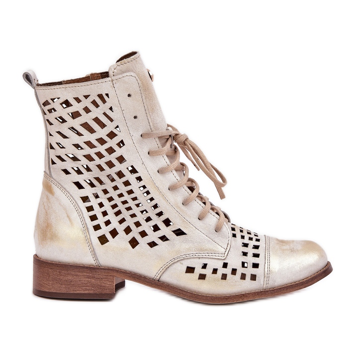 ZAZOO 2627 OpenWork Leather Golden Boots torkade gyllene