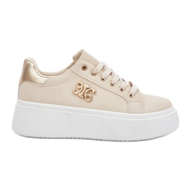 Kvinnors sneakers på plattformen beige och guld