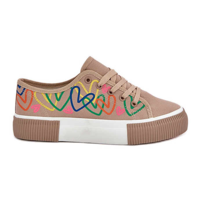 Kvinnors sneakers i mörka hjärtan beige