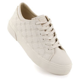 Kvinnors Eco Leather Sneakers loggade Beige Big Star RR274336