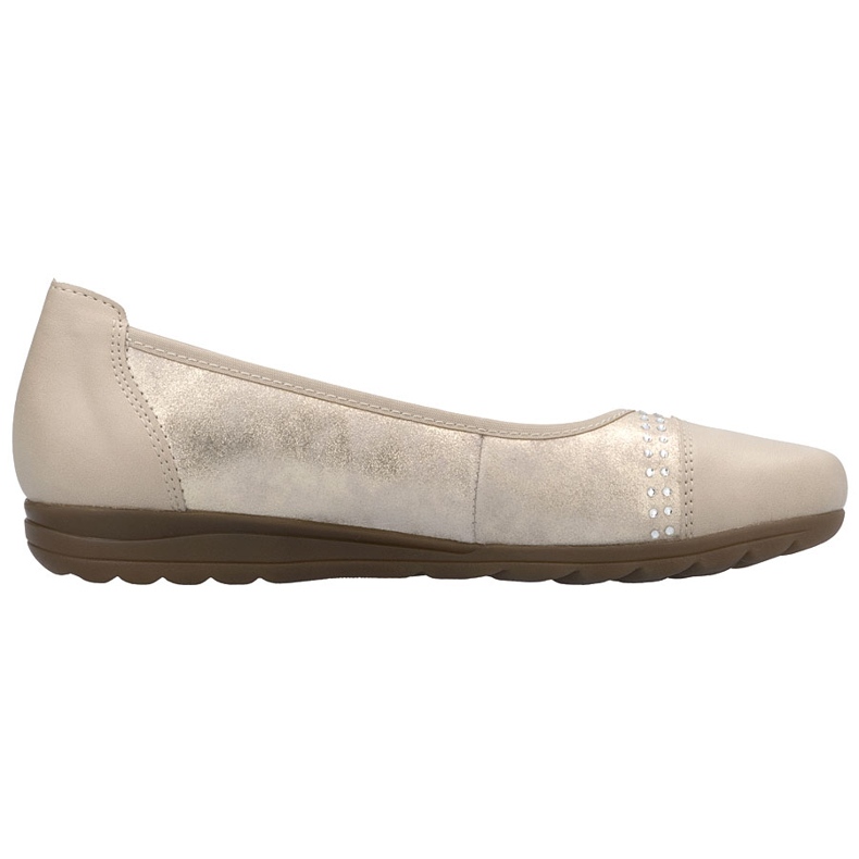 Kvinnor läder ballerinas med zirkoner bekvämt guld/beige rieker l9353-62