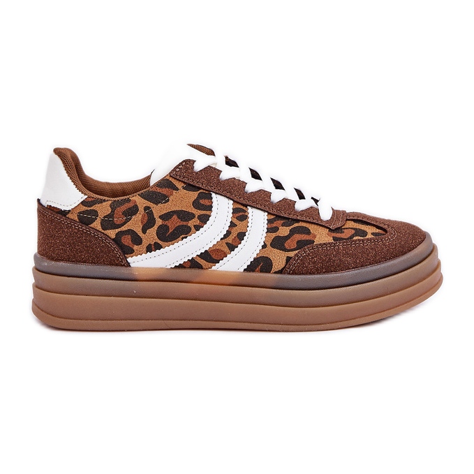 Snygga leopardsneakers på Brown -plattformen brun