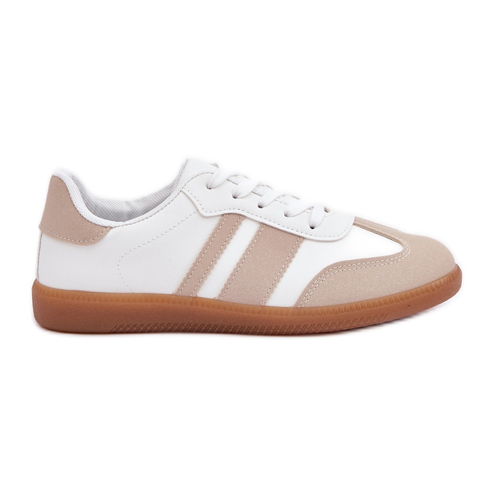 Låga kvinnors sneakers med ekoläder beige och vit