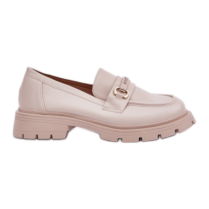 Klassiska kvinnors loafers med Eco Leather Beige med en prydnad