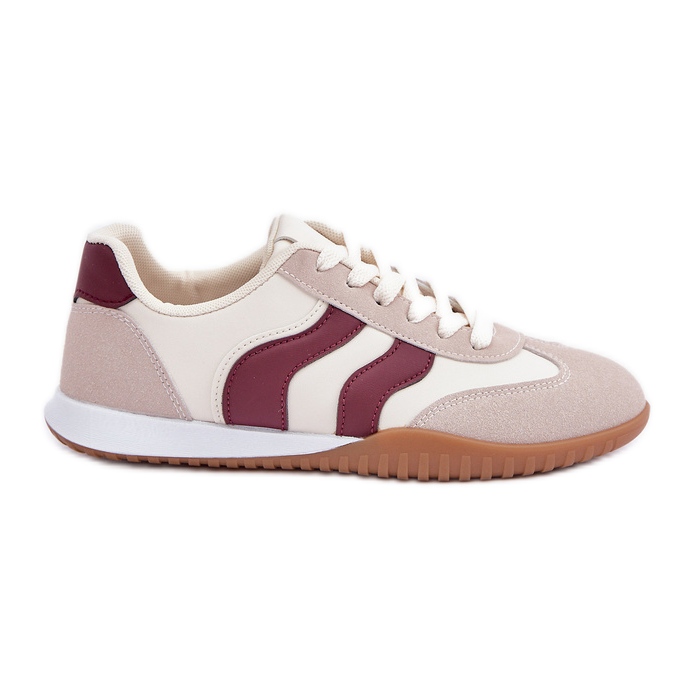 Klassiska kvinnors sneakers med Eco Leather Beige-Burgundy