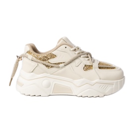 Kvinnosportsneakers beige-guld