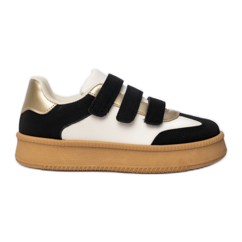 Kvinnors sneakers med metalliska svartvita skär