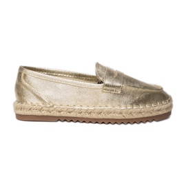 Espadrilles kvinnors guldmetalliska loafers gyllene