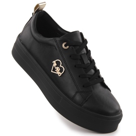 Kvinnors läderskor på plattformen Czarne Filippo 3533 svart