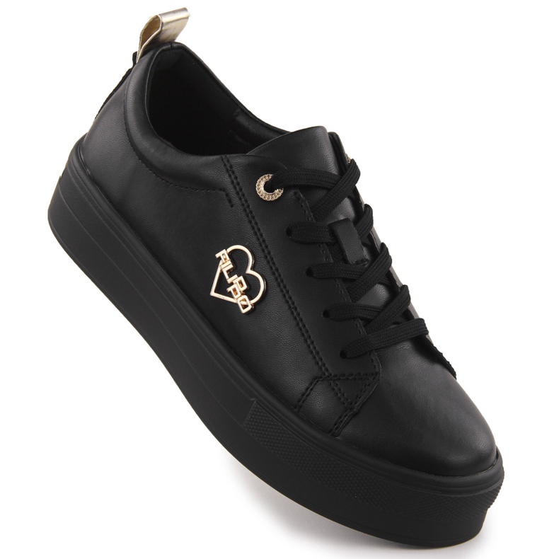 Kvinnors läderskor på plattformen Czarne Filippo 3533 svart