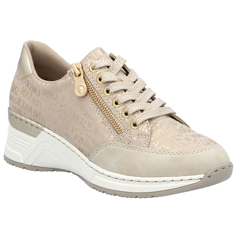 Kvinnors skor sneakers på kilarna bekväma beige rieker n4316