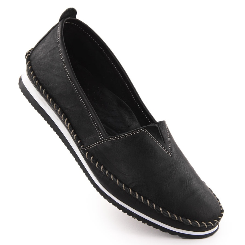 Kvinnors läderloafers gled Black T.Sokolski W25-741 svart
