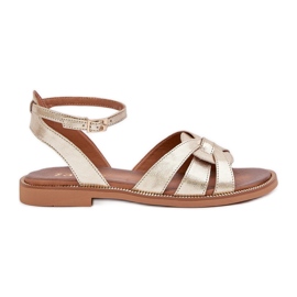 Kvinnors lädersandaler med platta klackar Zazoo 3688 Zlotys gyllene