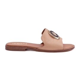 Lewski Shoes Läder flip flops med platt -hanter Lewski 3047/o beige brun