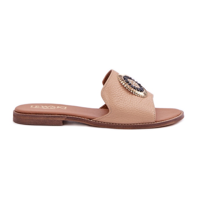 Lewski Shoes Läder flip flops med platt -hanter Lewski 3047/o beige brun