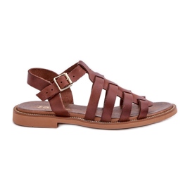 Zazoo Lädersandaler med platt -hackad 3686 Brown brun