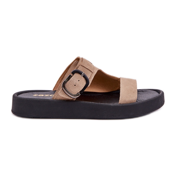 Kvinnors mocka flip flops på Zazoo 3024 Beige -plattformen