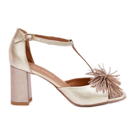 Lädersandaler på hög klack med dekoration Laura Messi 2758 Guld gyllene