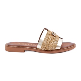 Läderflip flops med en dekorativ detalj och en Zazoo 40426 Zloty flätan gyllene