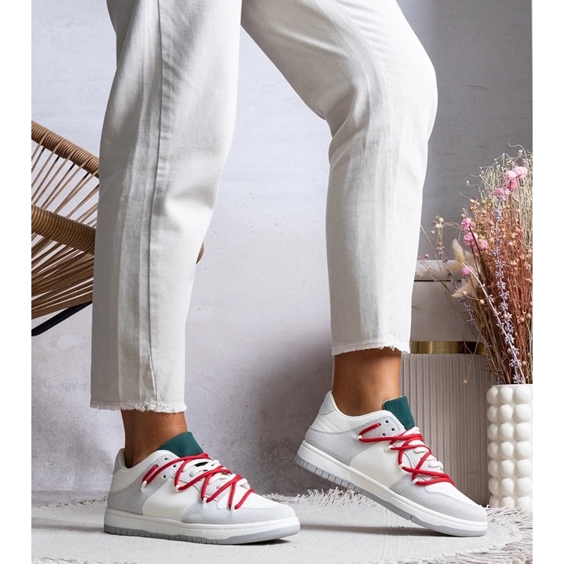 D/GMR Grå sneakers kvinnors sneakers med röda arcobaleno -snören