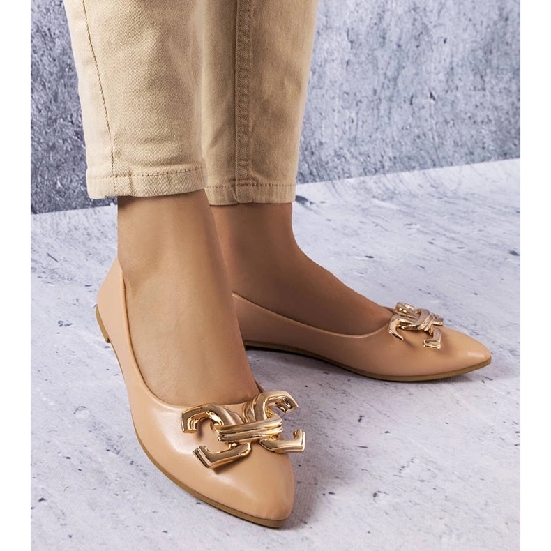 D/GMR Mörkbeige ballerinor med Vallée-utsmyckning