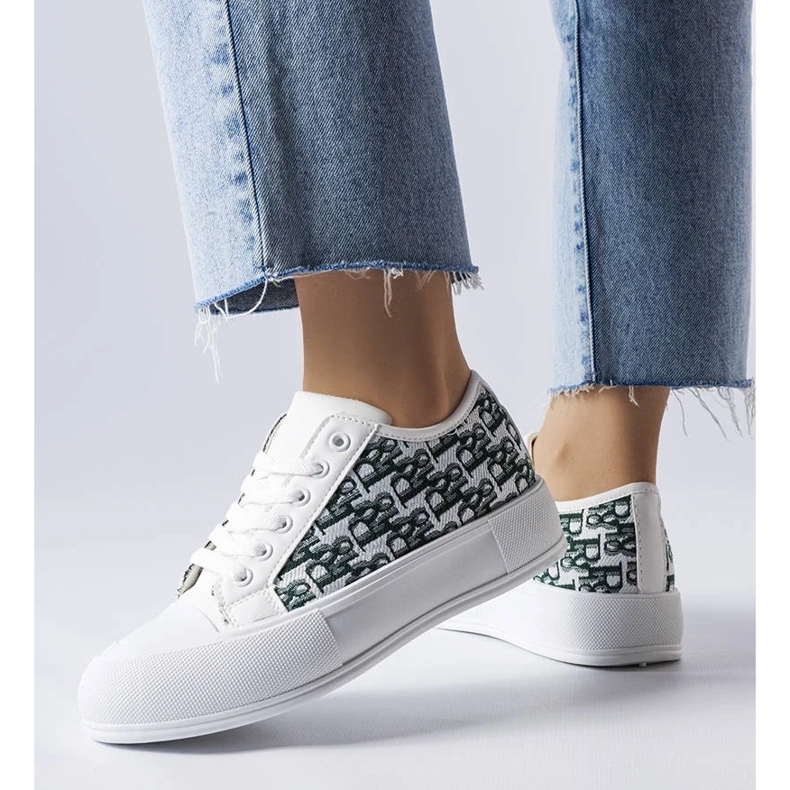 D/GMR Kvinnors vita snörda sneakers med ett fashionabelt markeringsmönster