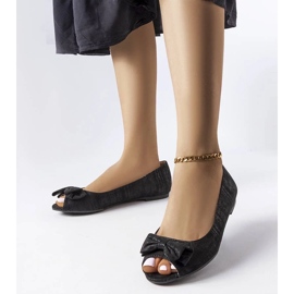 D/GMR Svarta metallic ballerinor med rosett från Hawk