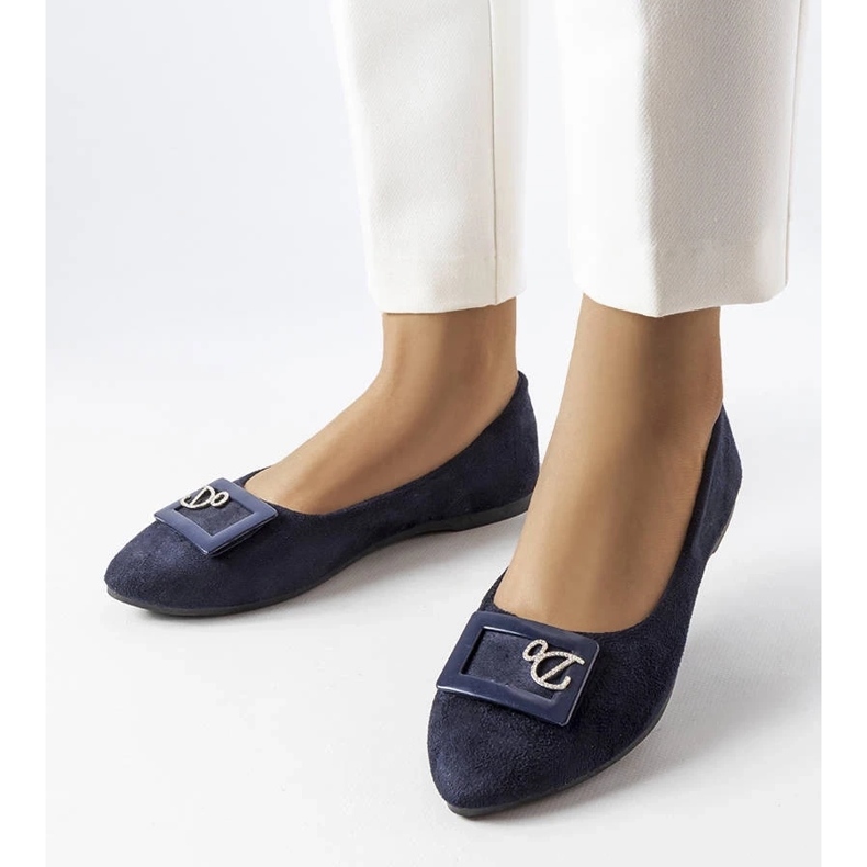 D/GMR Marinblå ballerinor med strass från Fleming