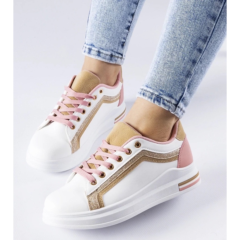 D/GMR Vita och rosa sneakers på Mayfield -plattformen med gyllene element