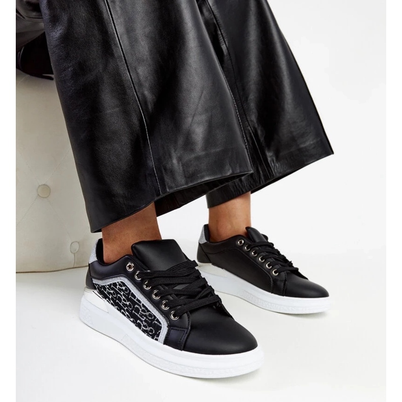 D/GMR Svarta platåsneakers med Fekete glitter