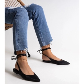 D/CEO Säkra spetsiga svarta balettlägenheter med strass