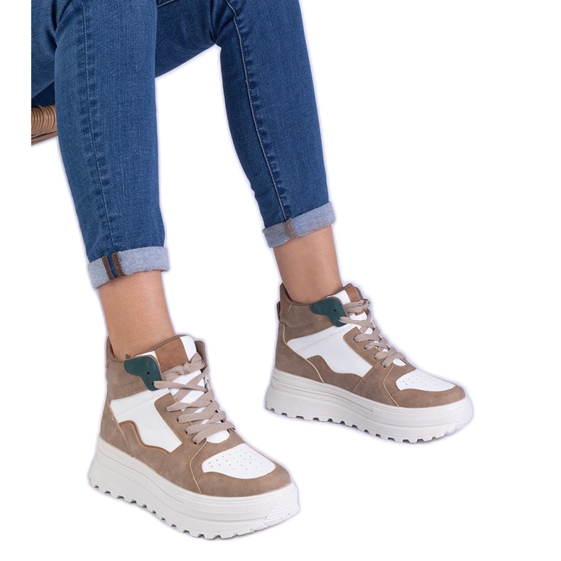 Beige Women's Sports Sneakers på plattformen