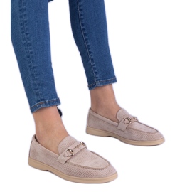 Brown OpenWork Ekozamszamowe Loafers med en gyllene dekoration brun