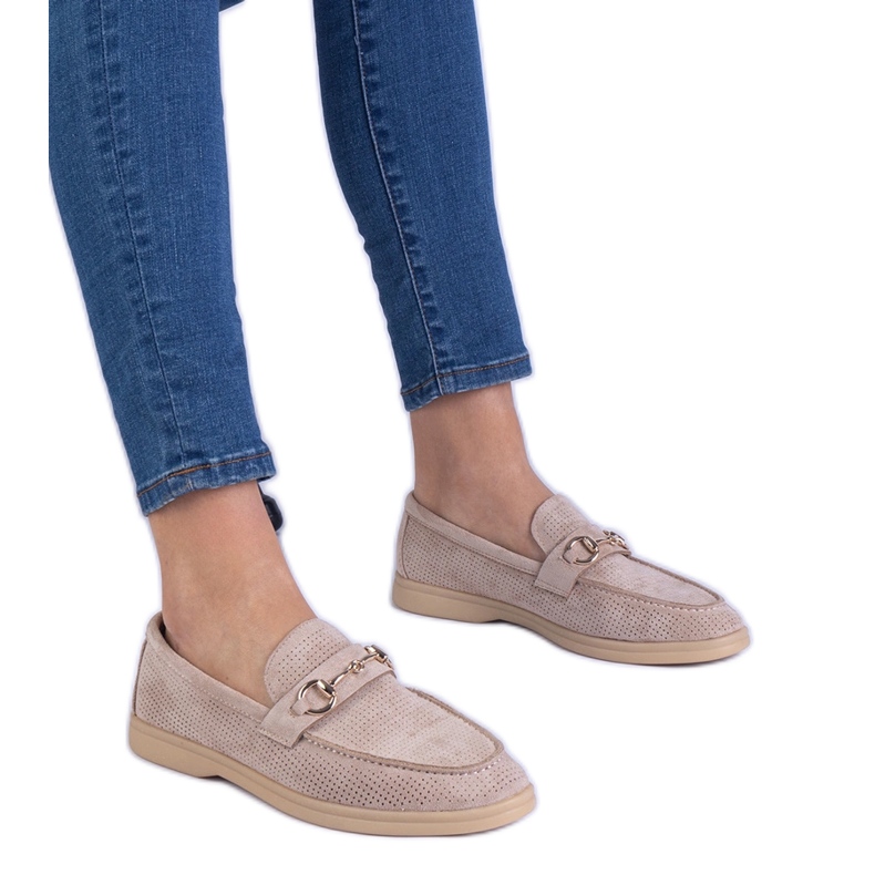 Brown OpenWork Ekozamszamowe Loafers med en gyllene dekoration brun