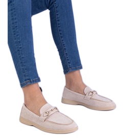 Beige OpenWork Ekozamzamowe Loafers med en gyllene dekoration