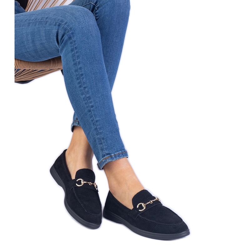 Svart Openwork Ekozamzamowe Loafers med en gyllene dekoration