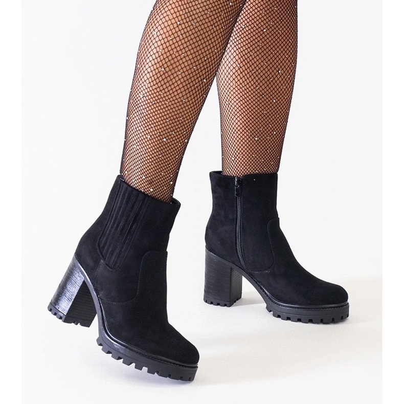 D/CEO Svarta ankelboots på massiv hög klack, Dunyana i ekomocka