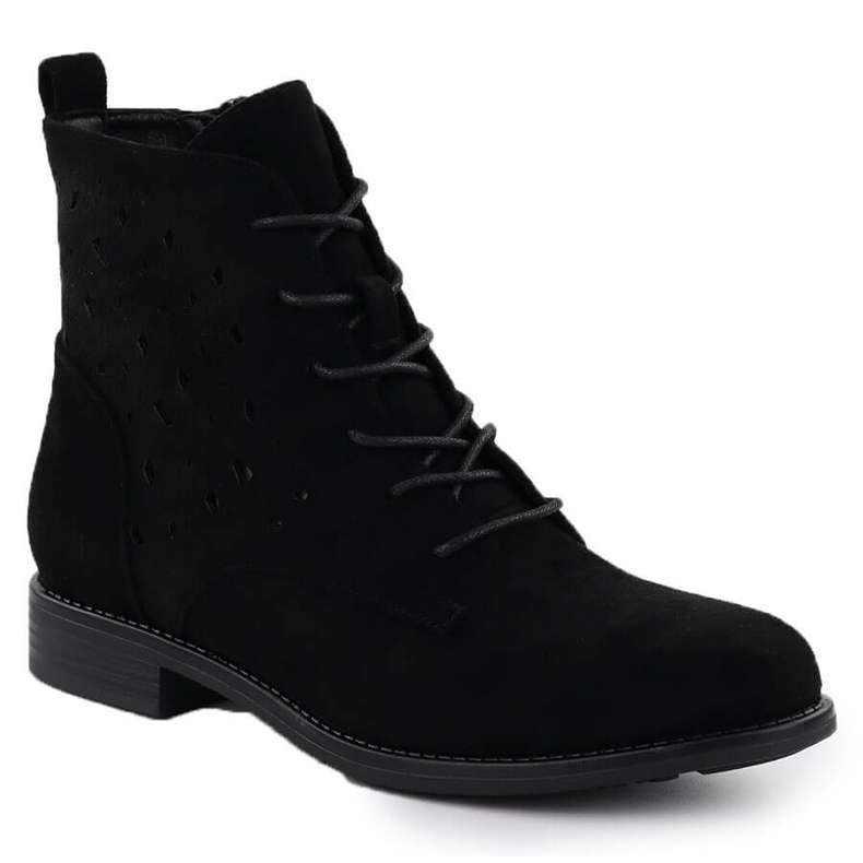 S.Barski Women's Openwork Boots Black Suede S. Barski HY51-136 svart