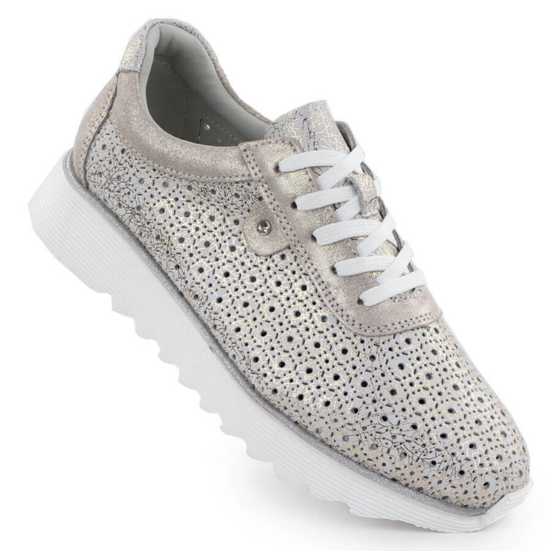 S.Barski Kvinnors läderskor på OpenWork-plattformen Złote S. Barski LR51-927 gyllene