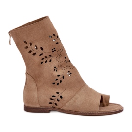 Zazoo 3437 mockasandaler för kvinnor med ovandel med dragkedja, beige