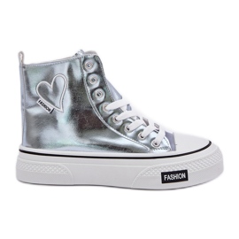 Metalliska höga kvinnors sneakers med hjärtan blå