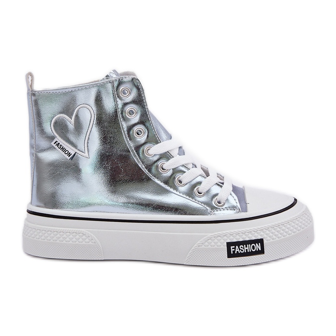 Metalliska höga kvinnors sneakers med hjärtan blå