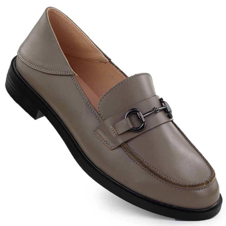 Kvinnors läderskor Bekväma loafers Dark Beige Vinceza 18107