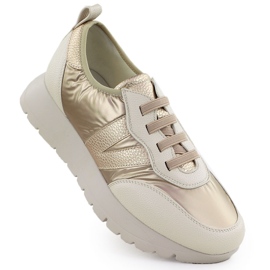 Kvinnors metalliska sportskor Beige Golden Vinceza 58510 gyllene