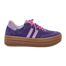Zazoo N1068S4 Kvinnors mocka sneakers på plattformen Dark Violet purpur