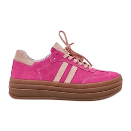 Zazoo N1068S4 Kvinnors mocka sneakers på fuchsia -plattformen rosa