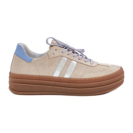 Zazoo N1068S4 Kvinnors mocka sneakers på plattformen beige