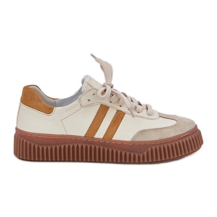 Zazoo N1068S6 Läder Låga kvinnors sneakers på plattformen Beige